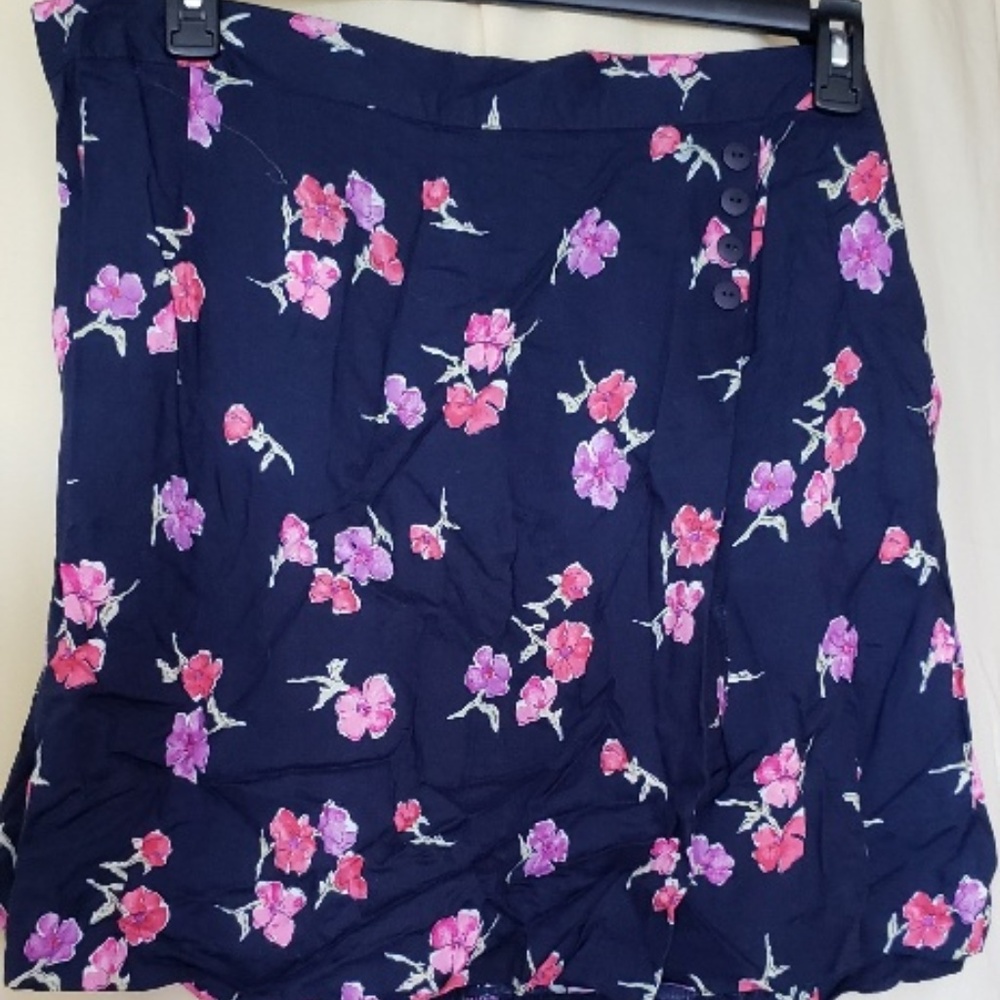 Plus Size Skirt, Blue with Pink Purple Flowers
